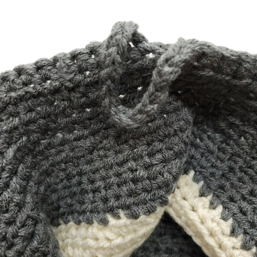 Handmade‎ Crochet Purse Gray Ivory Button Closure Hippie Boho Tote